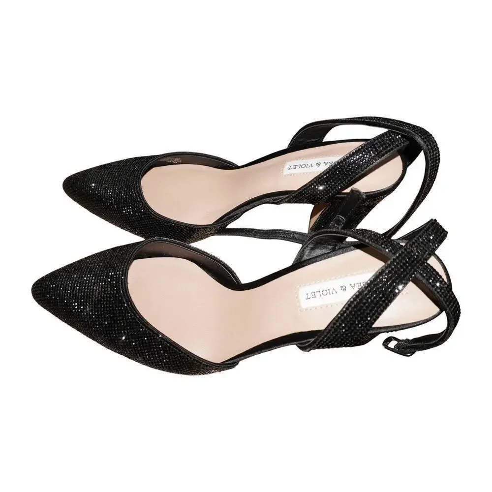 Chelsea & Violet Black Glitter Slingback Heels Women’s 9.5M Pointed Toe Pumps
